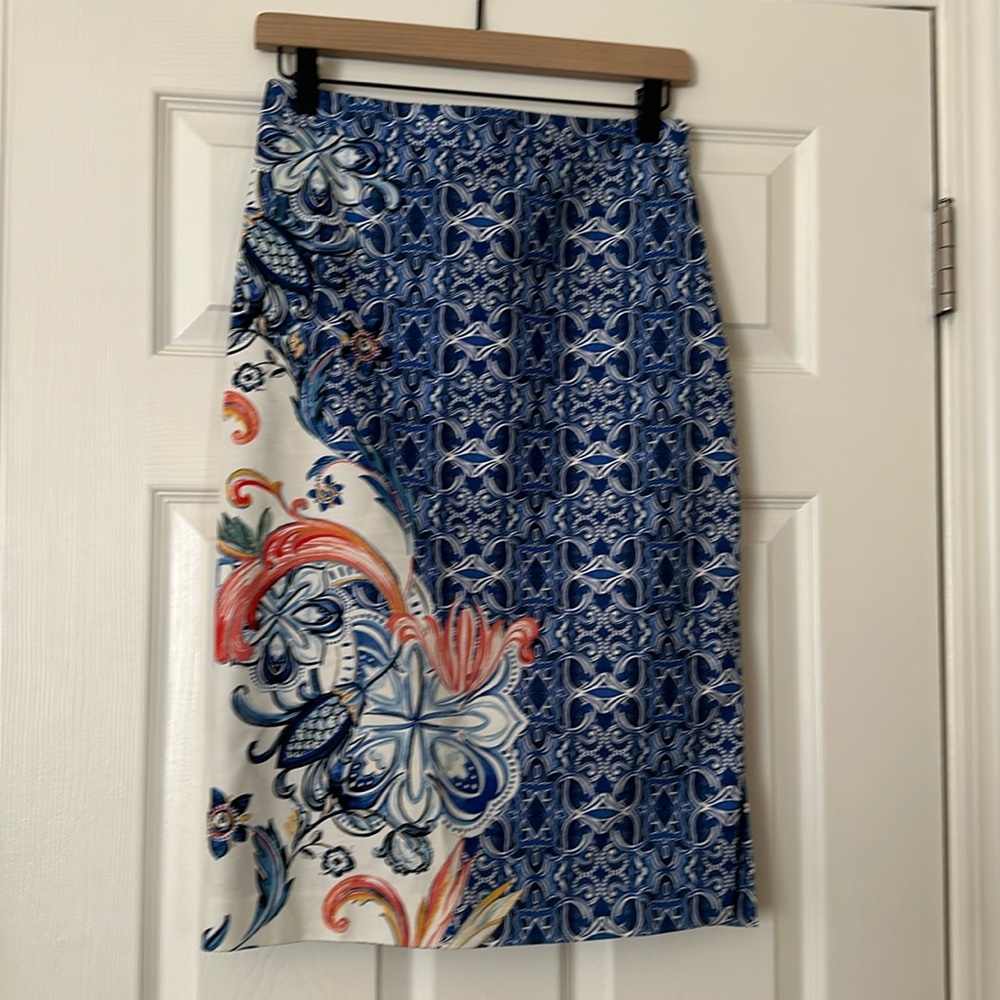Moulinette Soeurs Blue & White Floral-Print Pencil Skirt